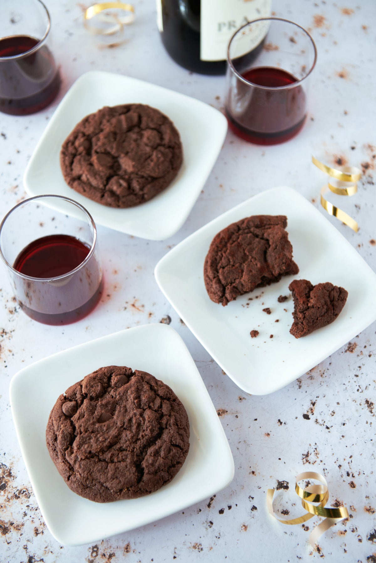 Plates with Dr. Midnight chocolate cookies