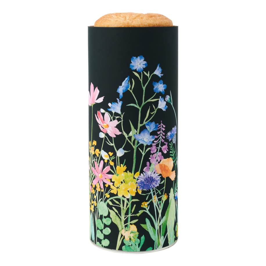 Wildflower Cookie Tower featuring an assortment of colorful painted flowers on a black background